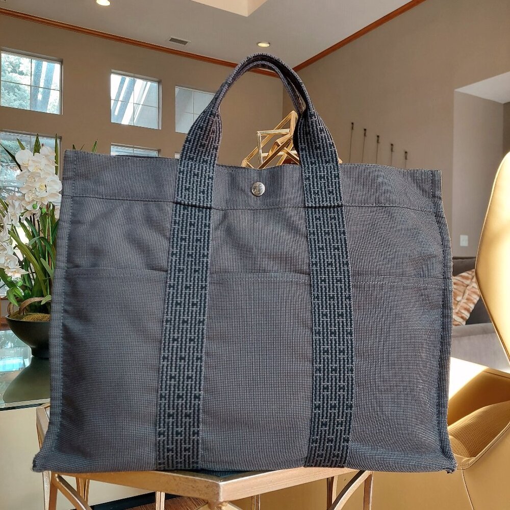 Hermes Herline MM Gray Canvas Tote Toile Fourre-Tout MM